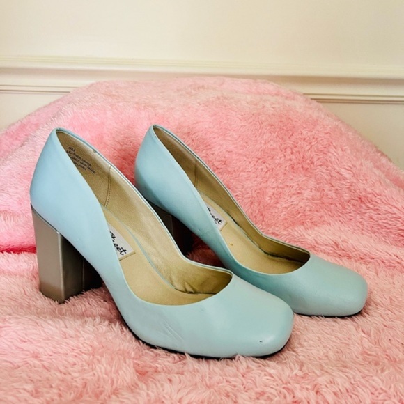 Graham Street Shoe Co. Shoes - Graham Street Pastel Blue Leather Shoes With Silver Heels